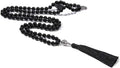 Handmade knotted beaded necklace with stone pendant showing 108 beads and geometric design