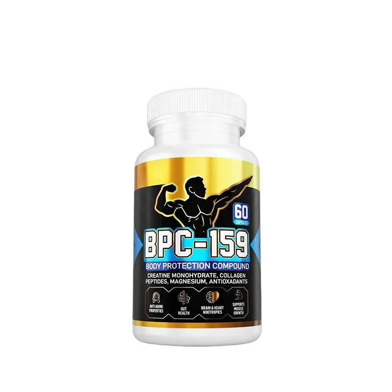 A single bottle of body energy supplement capsules on a plain background.
