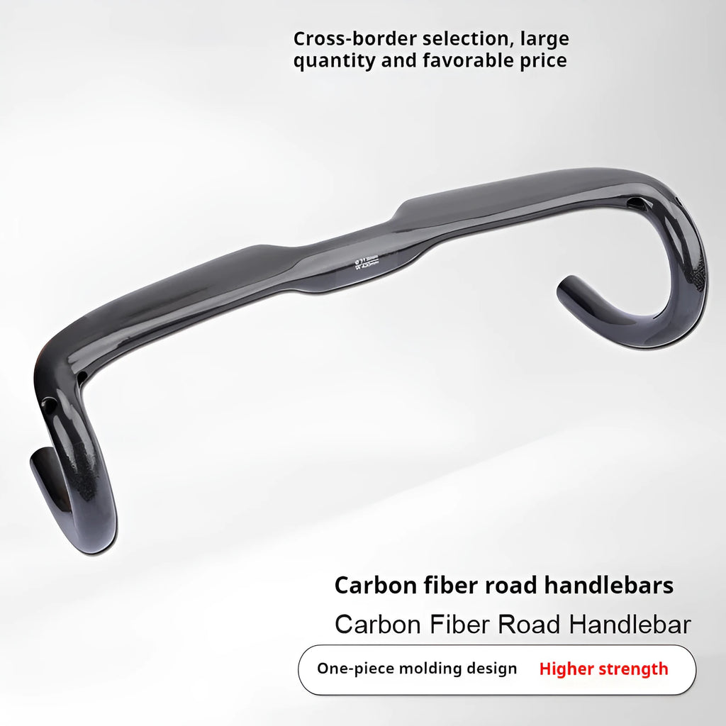 Carbon fibre road bicycle drop handlebars showing Black Grey Silver UD finish in 400mm width
