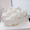 Children's thick sole board shoes in beige with lace-up front and cross shoulder straps