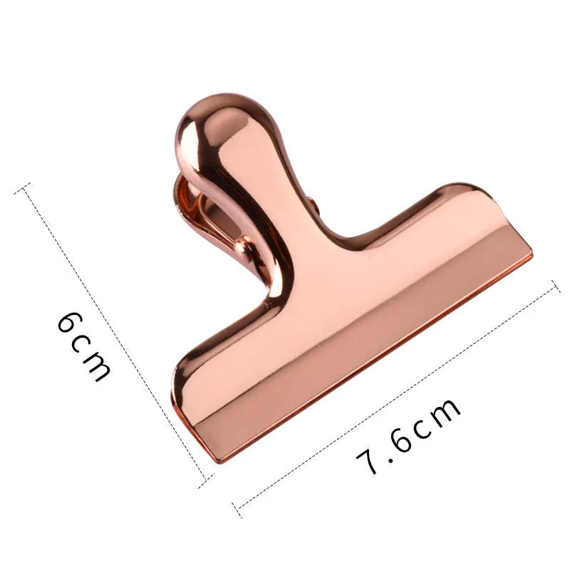 Gold stainless steel dovetail clip on office documents, 7.6x6cm size, vacuum-plated finish