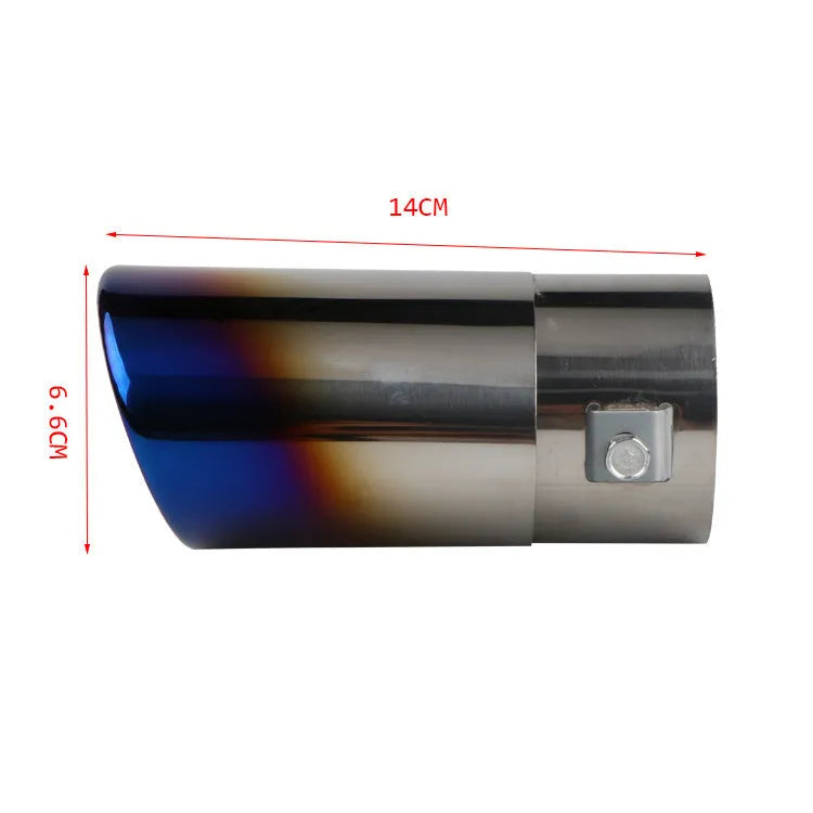Stainless steel car exhaust tail pipe with choice of baked blue, bright silver, or colourful finishes in straight or curved shapes