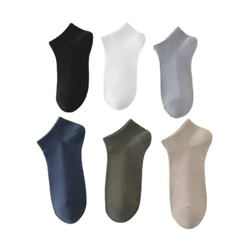 Men's solid colour polyester low-cut boat socks shown in one of six available colour options