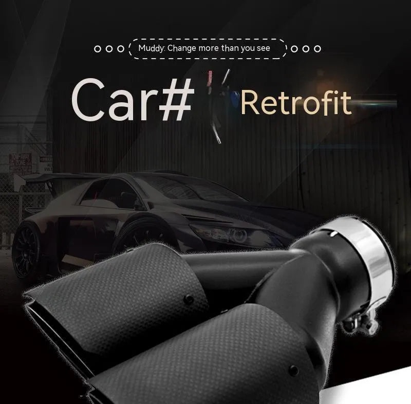Black carbon fibre car exhaust pipe with double outlet tail nozzle, 250mm long
