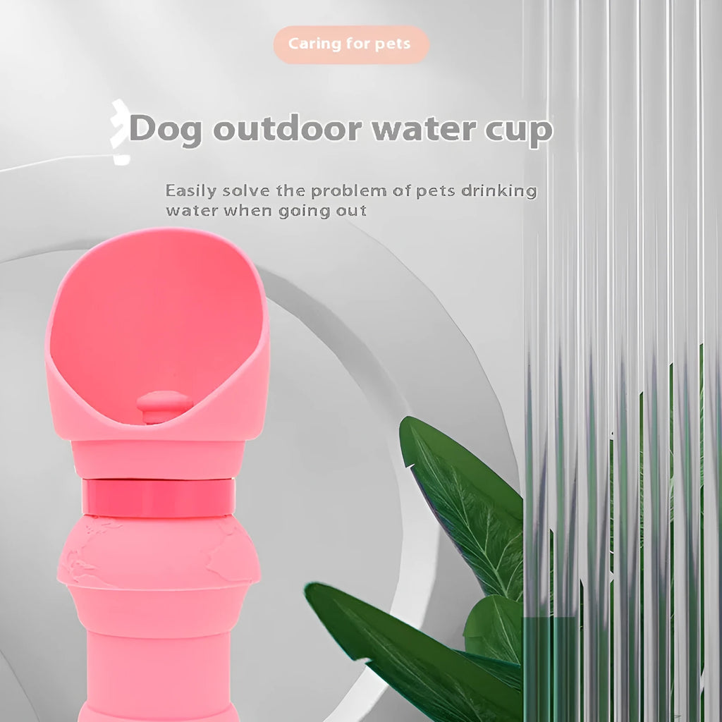Silicone folding pet water cup shown both expanded as bowl and collapsed flat, 550ml capacity