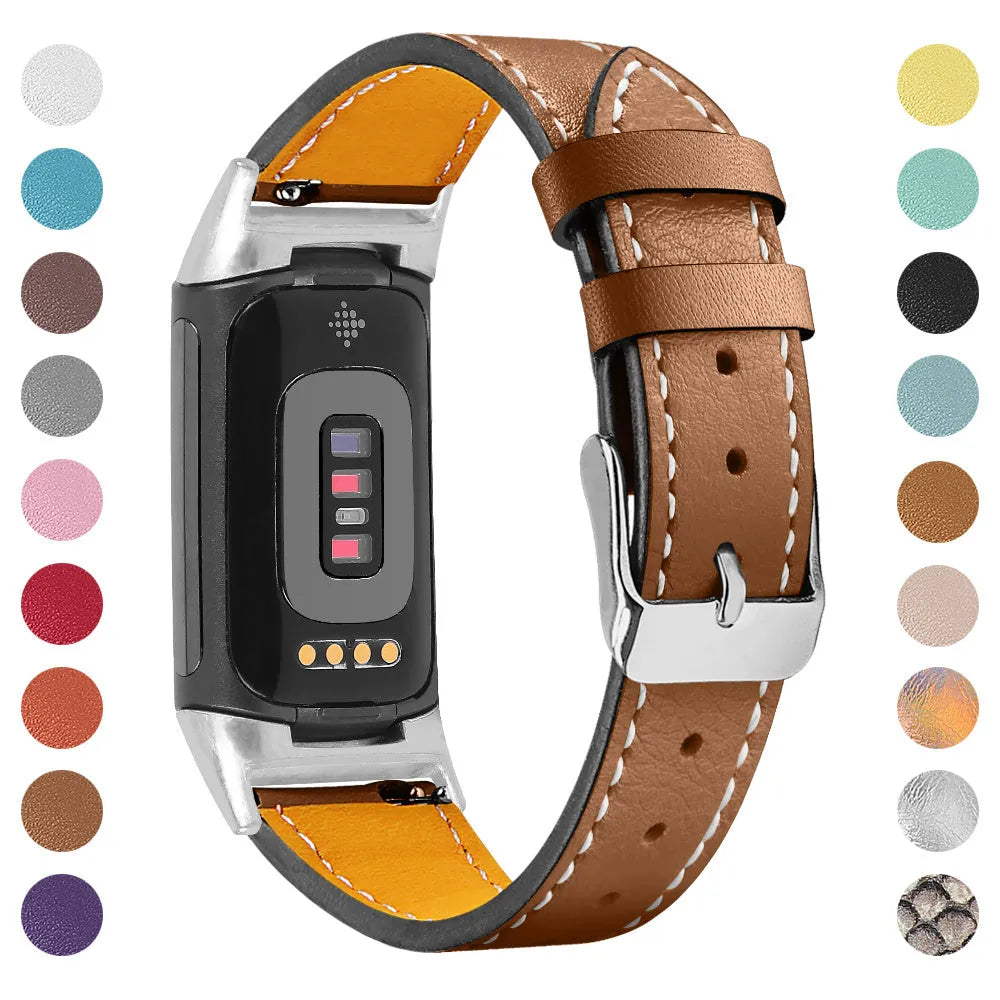 Genuine cowhide leather replacement strap for Fitbit Charge 5 and Charge 6 smart watches