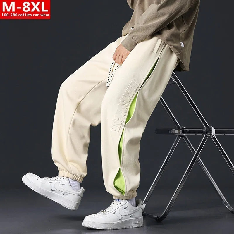 Men's cotton trousers with stitching printing design and banded ankle styling in multiple colour options
