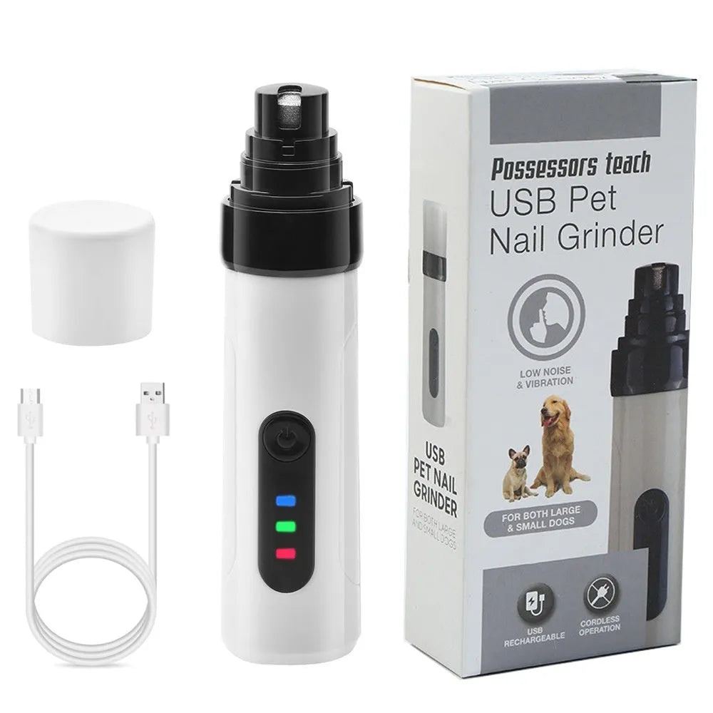 Automatic electric dog nail trimmer with LCD screen, LED lights, and dust collection chamber.