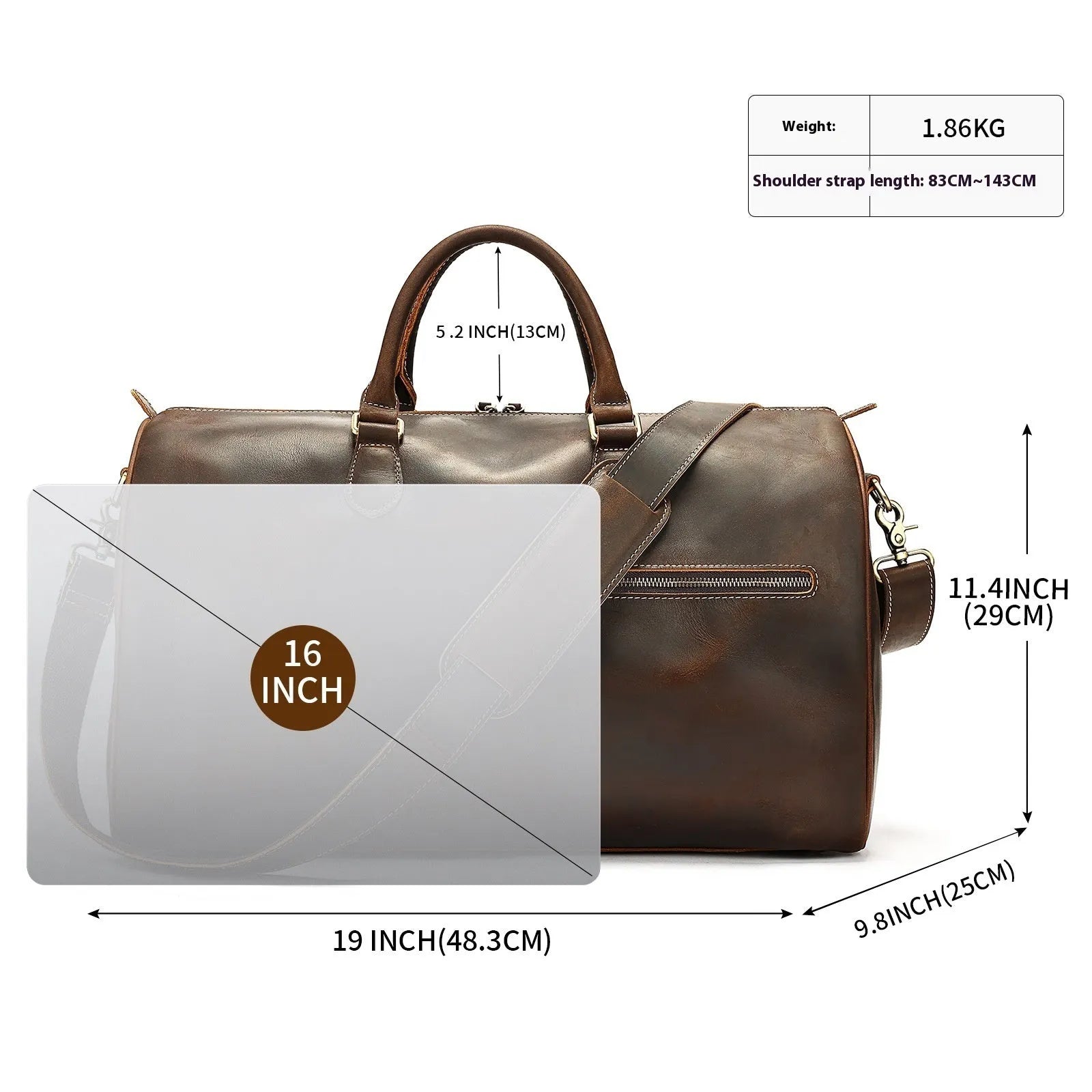 Men's genuine leather crossbody bag in vintage design with large capacity dimensions