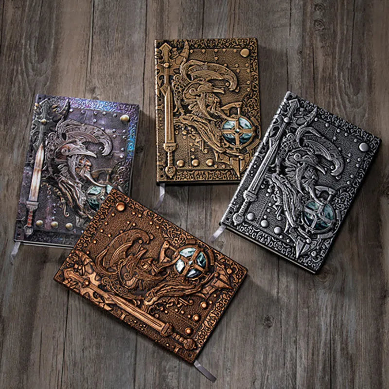 A5 leather notebook with 3D warriors relief embossed design in multiple colour options
