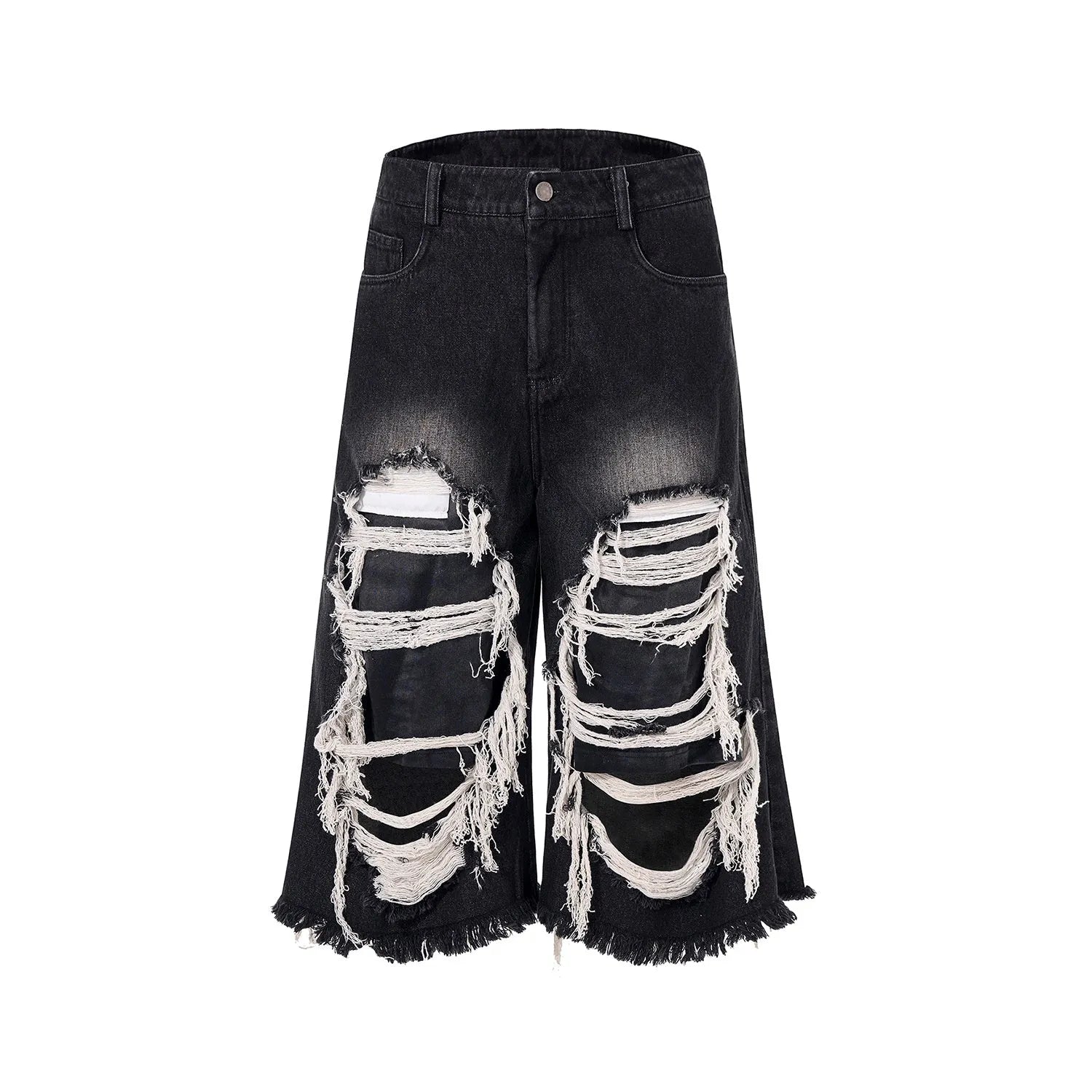 Black women's cropped wide leg jeans with mid-high waist and ripped patch detail