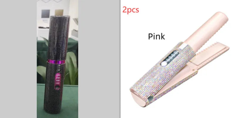 2-in-1 electric USB hair straightening brush with ceramic coating in green