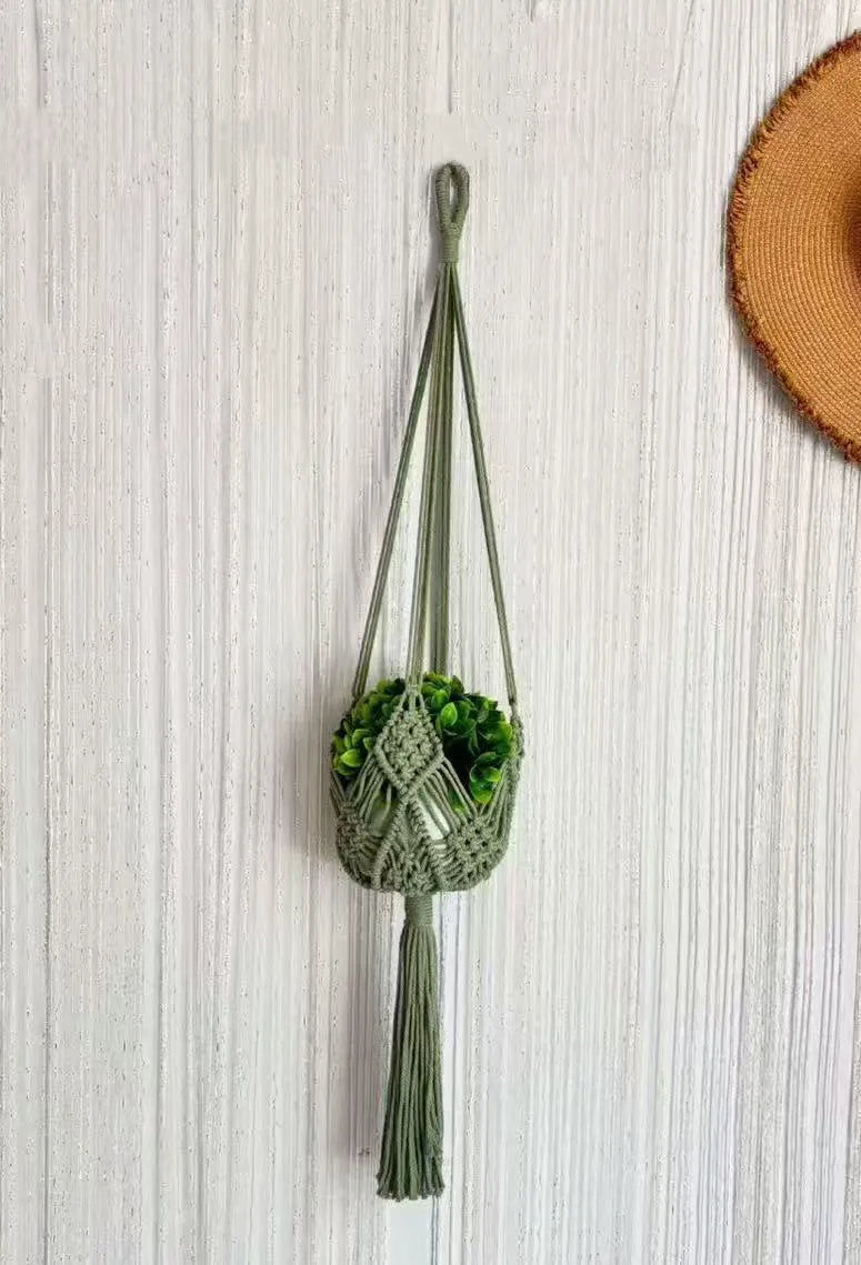 Hand-woven polyester cotton flower pot in minimalist design with natural texture