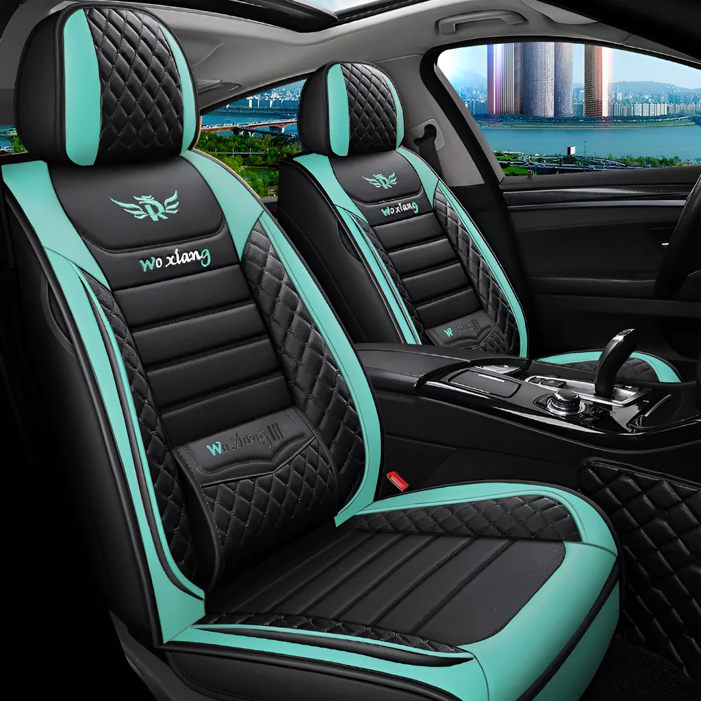 Leather car seat cushion with high elastic sponge filling shown in a red colour on a car seat.