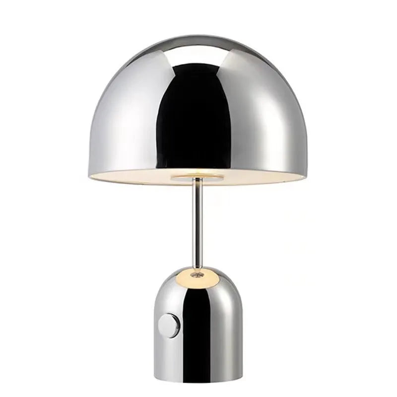 Post-modern metal base table lamp in rose gold finish measuring 280mm by 450mm
