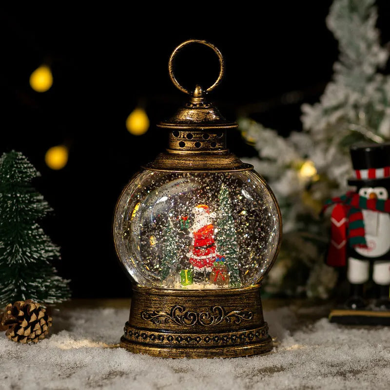 Christmas decoration wind lamp music box rotating crystal ball plastic night light in flat round shape