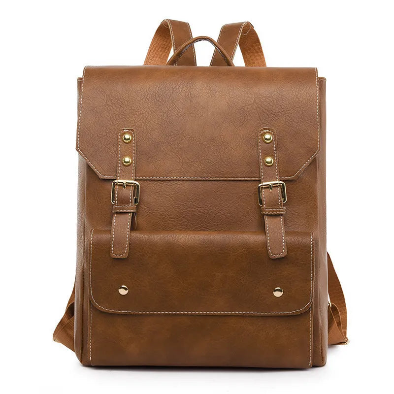 Korean style retro simple backpack in soft PU material showing ventilation features and available colour options