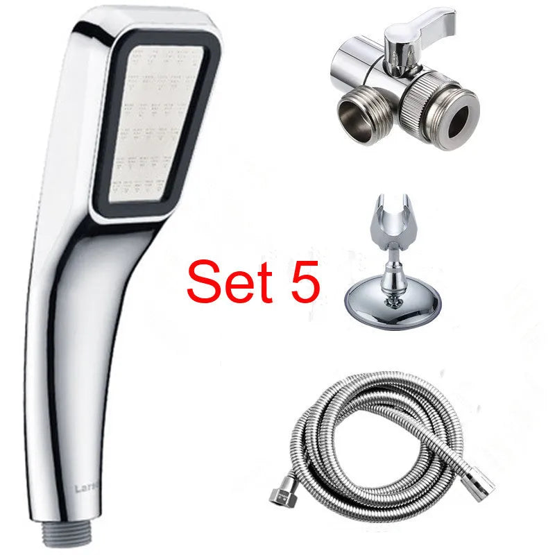 Orange hand-held pressurised shower set with rain function shower head