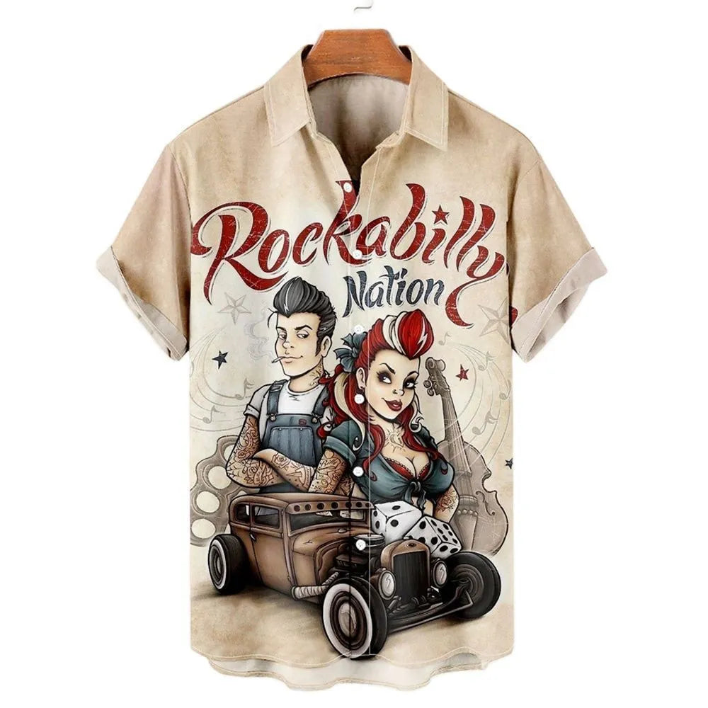 Men's slim fit short sleeve shirt with 3D printed flower pattern in polyester fabric