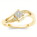 Women's copper diamond ring with micro inlaid zircon decoration in yellow gold colour showing geometric design