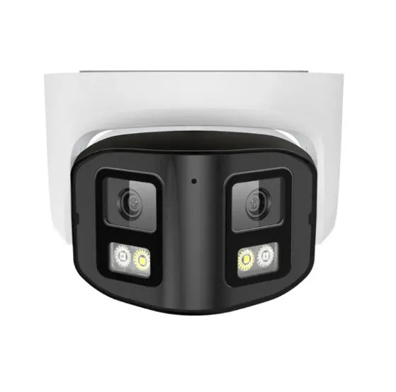 4MP dual-lens IP security camera with panoramic viewing and IP66 waterproof rating