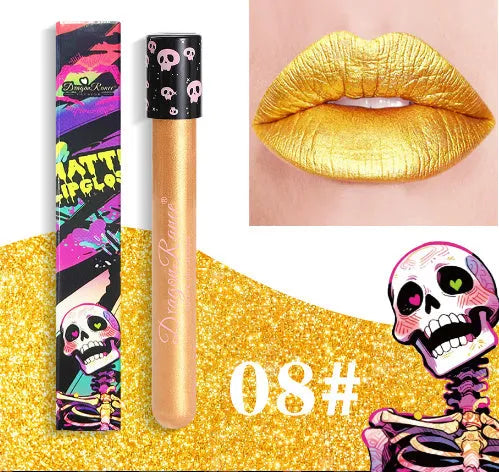 Halloween creative makeup retro matte gold silver lip gloss in test tube skull packaging