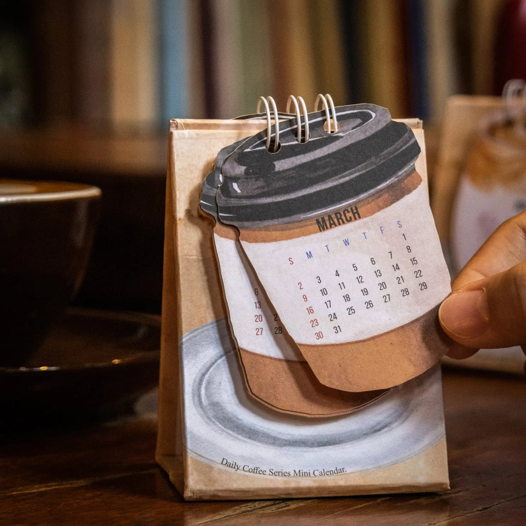 Mini coffee desk calendar 2025 with inspirational quotes and simple modern design