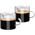 Transparent white double mouth glass coffee cups, shown as a set.