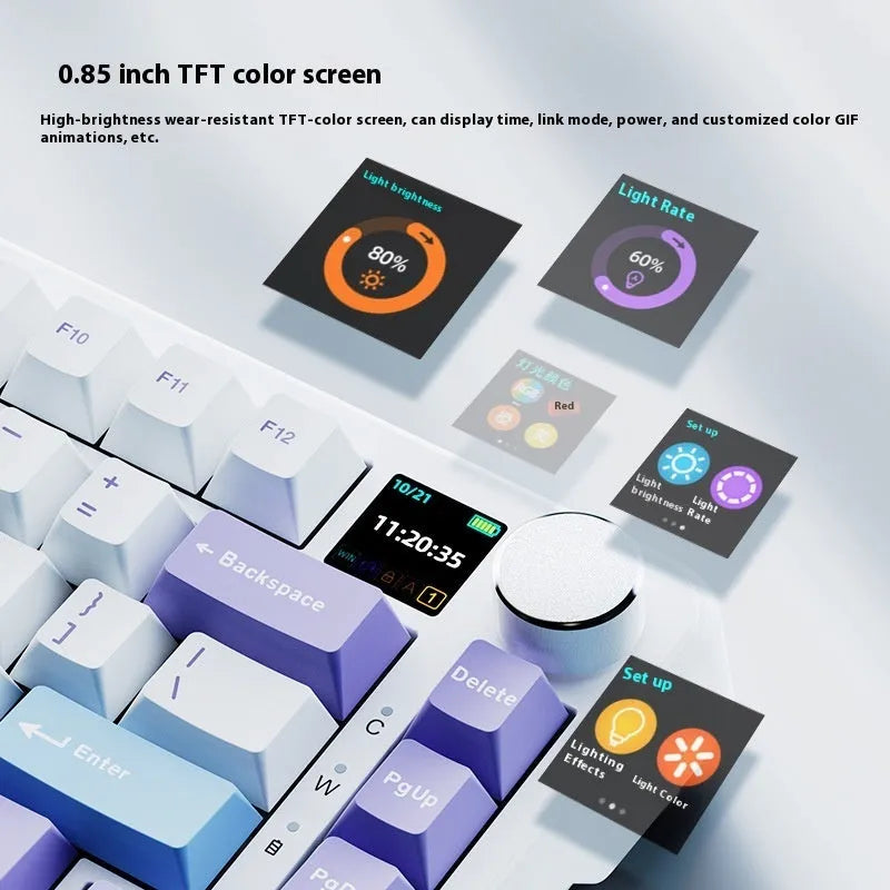 Three-mode wireless mechanical keyboard with hot-swappable switches in black, grey, and yellow colour options