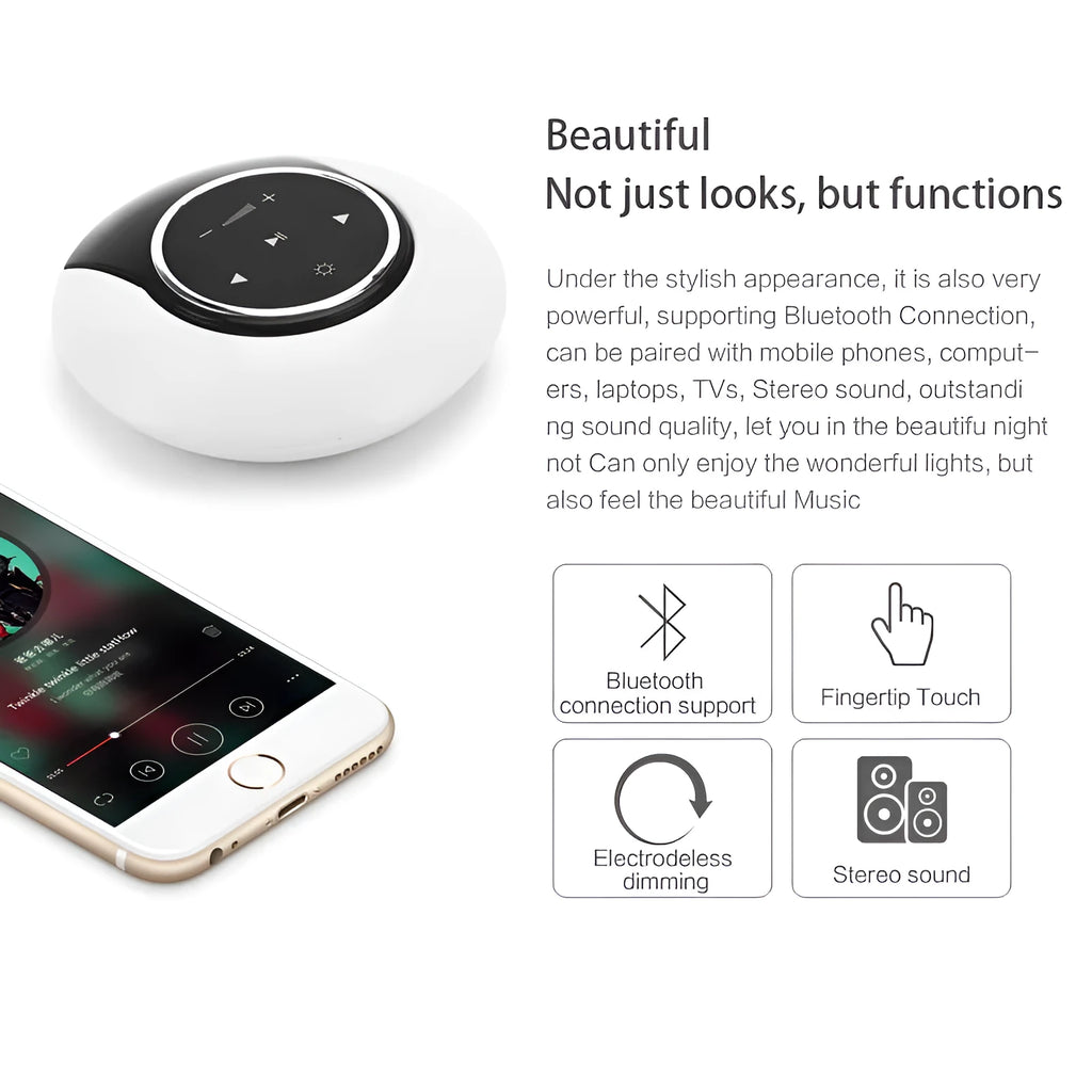 Bluetooth speaker desk lamp with touch controls, foldable design and LED lighting in three colour options