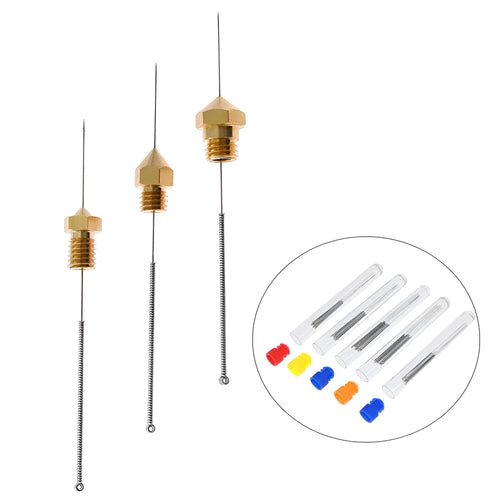Ten metal cleaning needles for MK8 and E3D 3D printer nozzles in selected diameter size