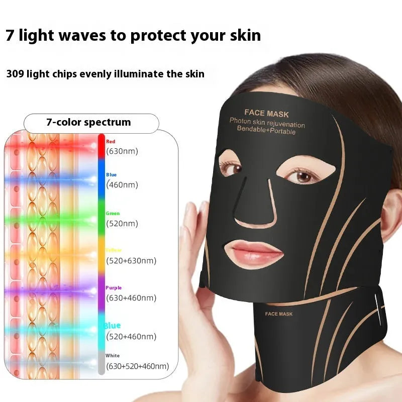 Black gold facial beauty mask with headband design and touch screen controls for IPL and LED red light therapy
