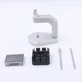Silver multi-purpose press strap removal tool made from tool steel for watches, jewellery, and electronics.