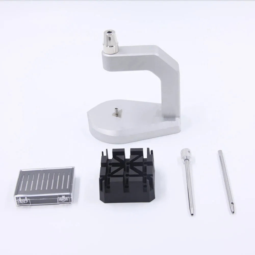 Silver multi-purpose press strap removal tool made from tool steel for watches, jewellery, and electronics.