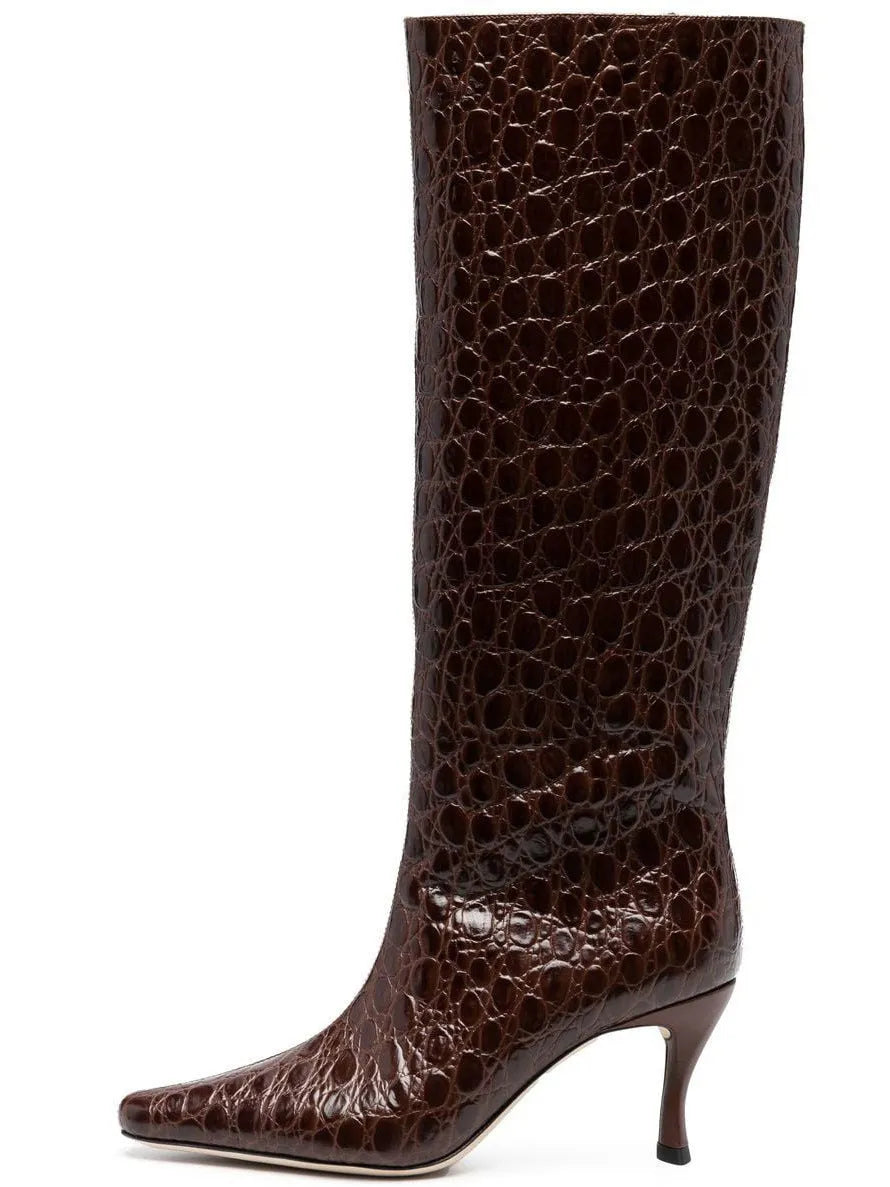 Women's square toe cowboy boots in microfiber, shown in multiple colour options.