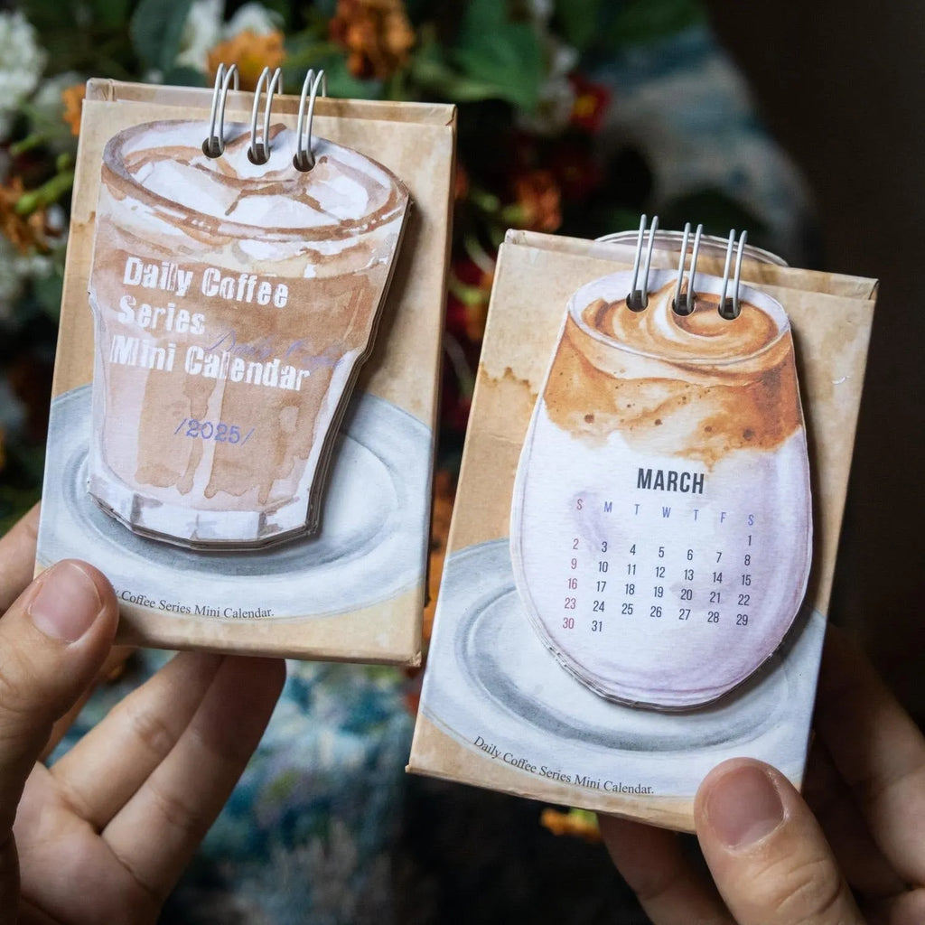 Mini coffee desk calendar 2025 with inspirational quotes and simple modern design