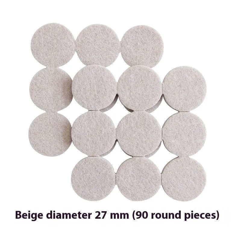 Beige plastic furniture protection pads in five sizes including round and square shapes for chair legs