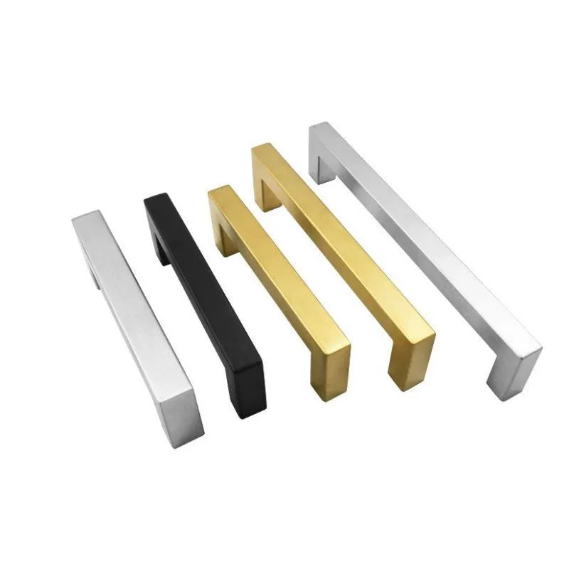 Stainless steel square pipe door handle in brushed silver finish for cabinet drawers