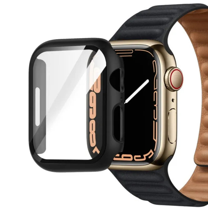 PC tempered film Apple Watch case with tempered glass front and PC back shell in multiple colours