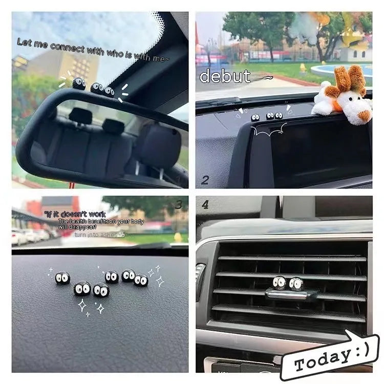 Black resin briquette car decorations with cartoon styling for dashboard customisation