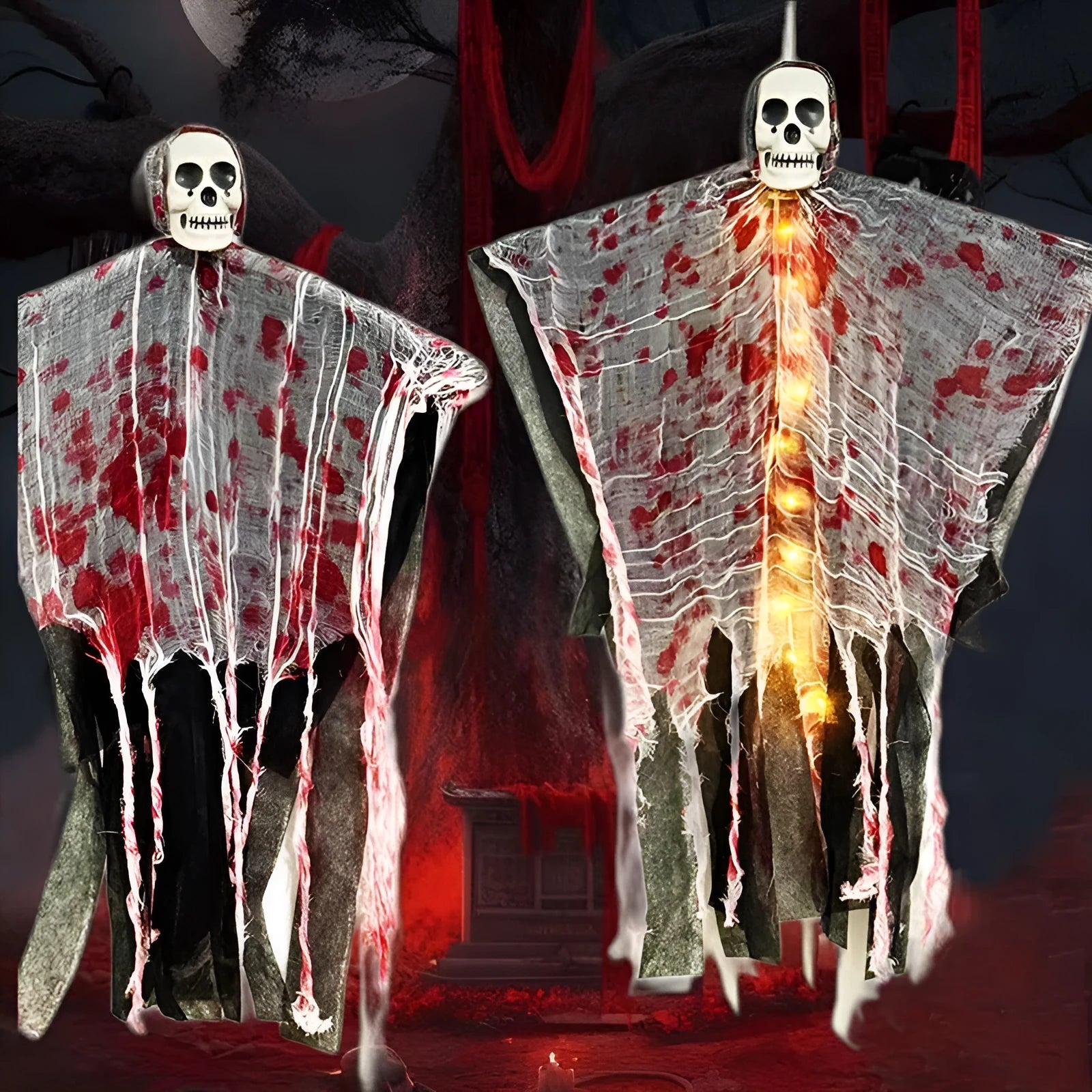 Halloween decoration blood-dyed luminous skull hanging ghost ornament for outdoor display