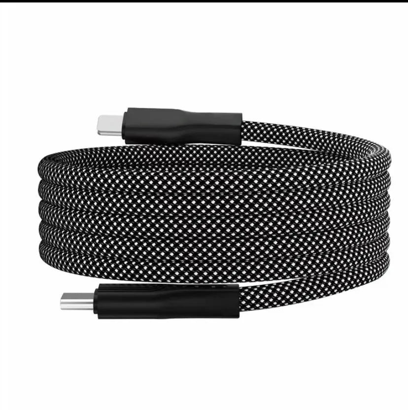 Woven braided USB data cable 66W with Lightning micro USB and Type-C connectors in Tech Black