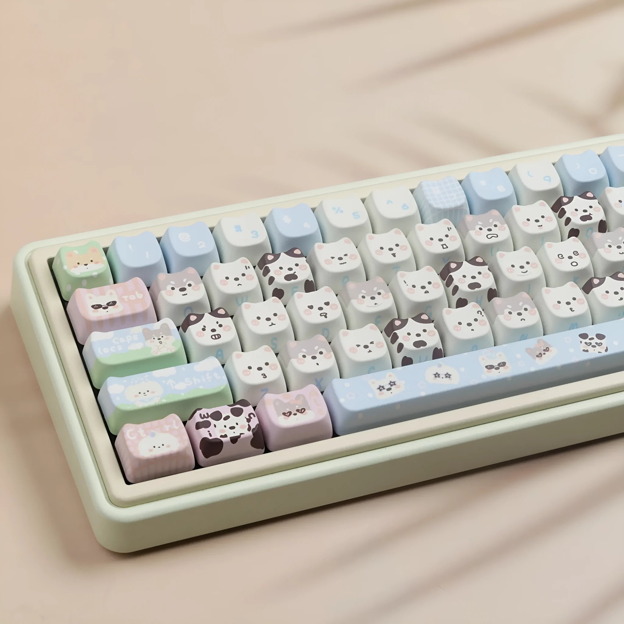 Full set of PBT sublimation keycaps with colourful puppy design for mechanical keyboards