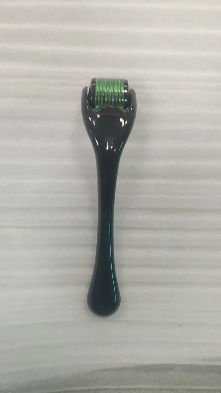 Sterile micro needle derma roller with PC handle in selected colour and 0.2mm, 0.25mm, or 0.3mm needle wheel.