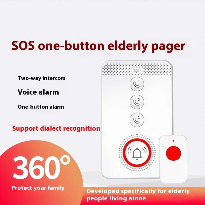 White emergency alert system with one buzzer unit and three wireless call buttons for elderly care