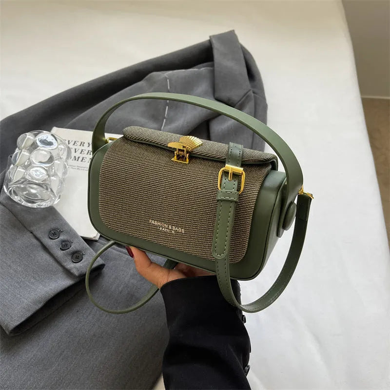Women's black PU messenger bag with horizontal square shape and crossbody strap
