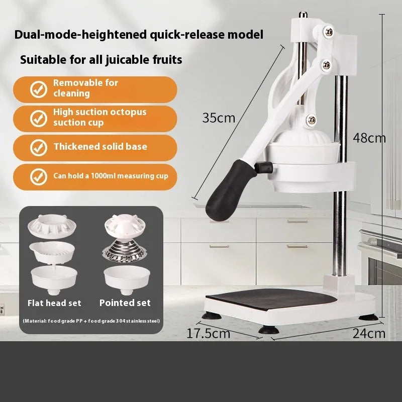 Commercial manual orange juice juicer with stainless steel construction and 480cm nylon cone