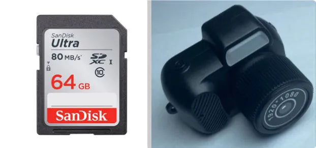 Black Y3000 HD outdoor sports camera with display screen shown next to memory card options