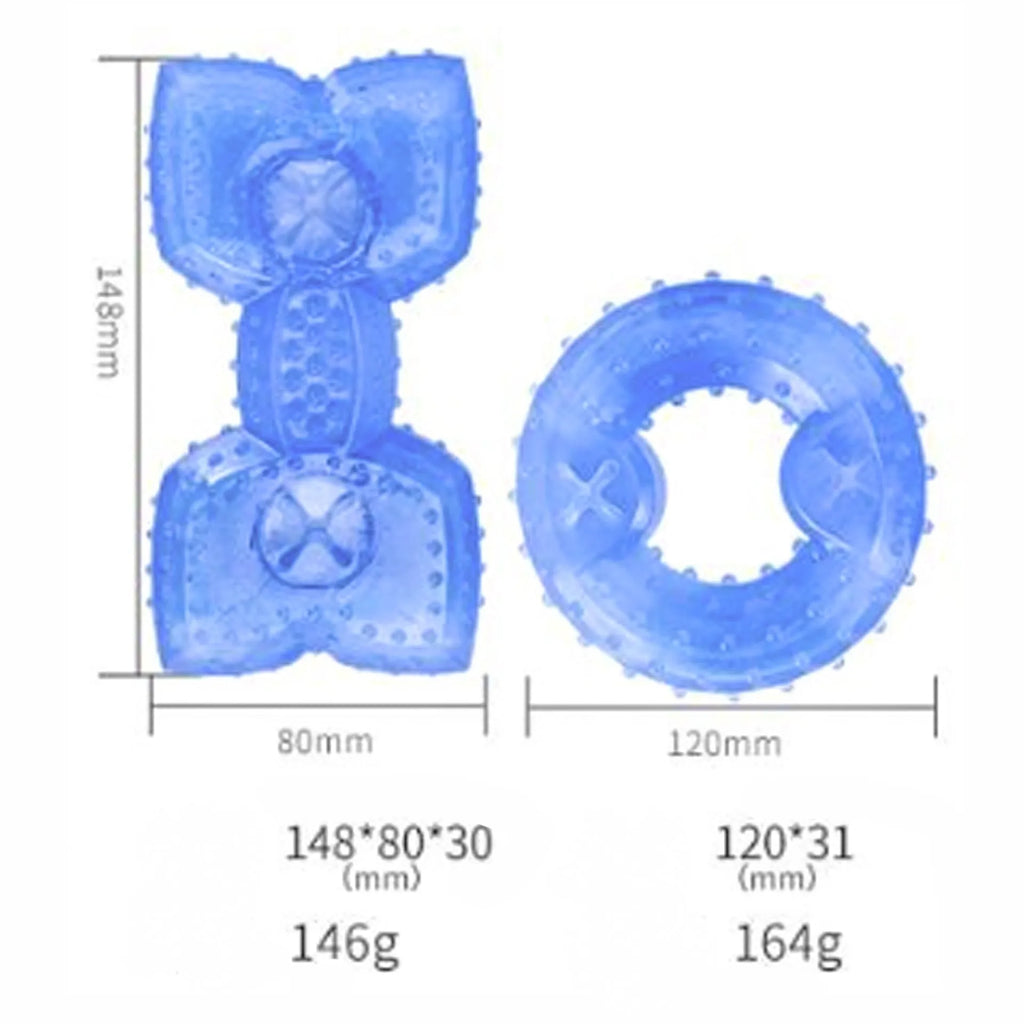 Freezable water-filled dog cooling teether chew toy in bone and circle shapes