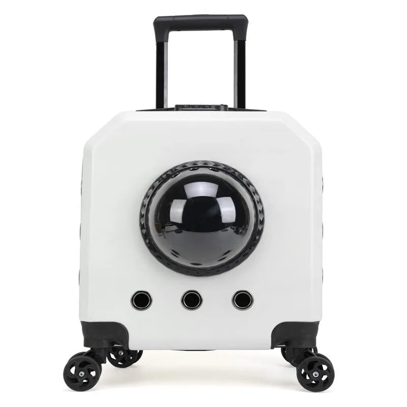 PVC hard shell cat flight trolley carrier in a choice of pink, burgundy, white, or orange